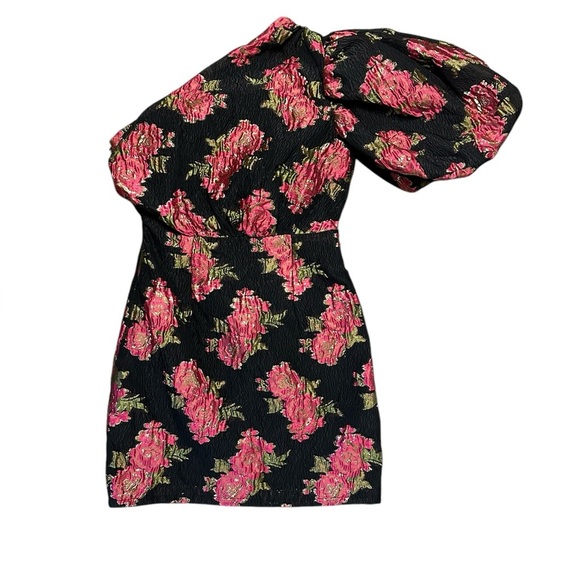 Dream Sister Jane one shoulder jacquard mini dress in red and gold Small - Picture 3 of 7